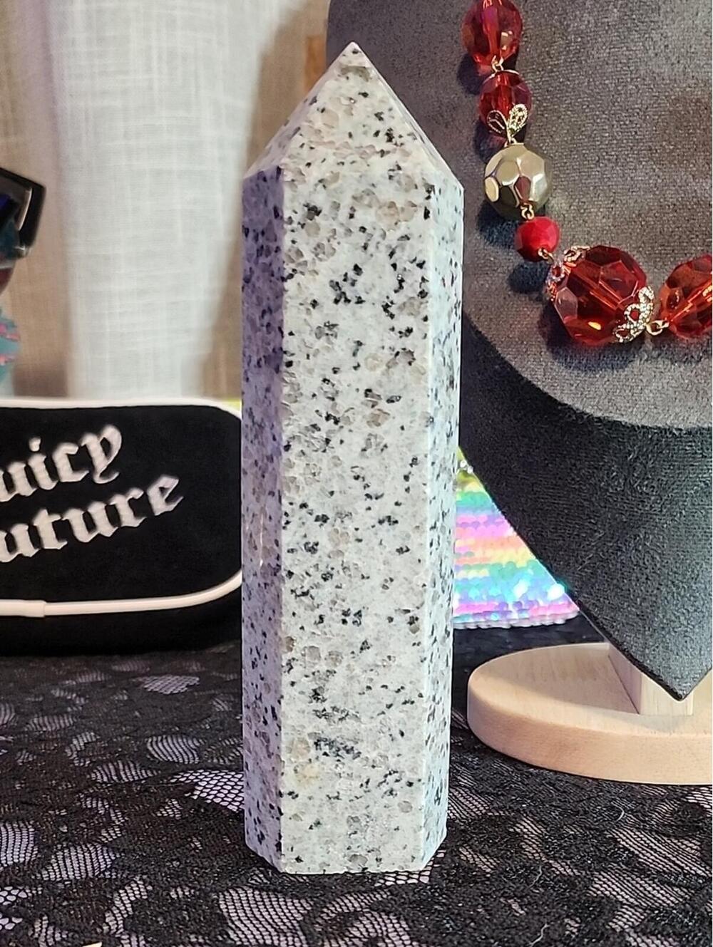 Kiwi Jasper Tower Obelisk - White Speckled Decorative Accent